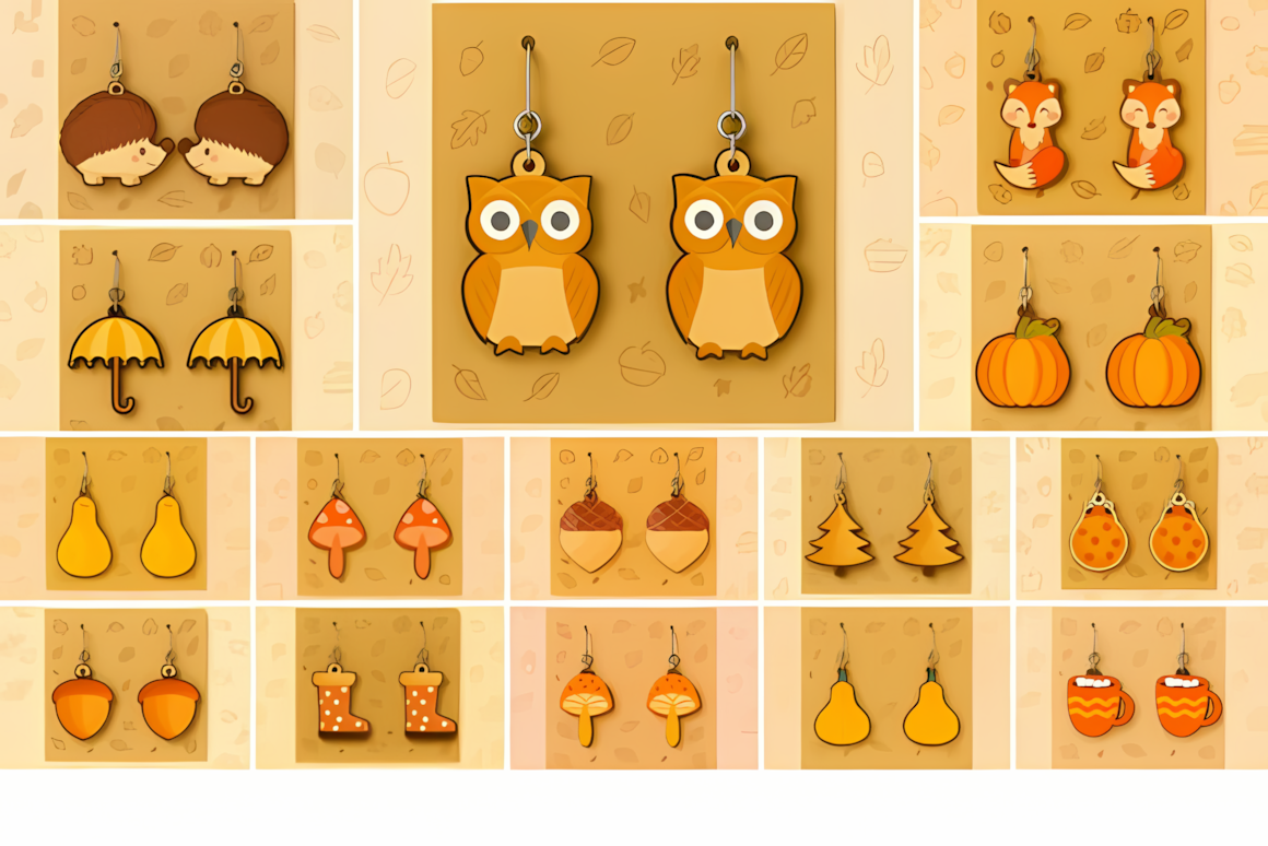 autumn wood earring laser cut bundle pack