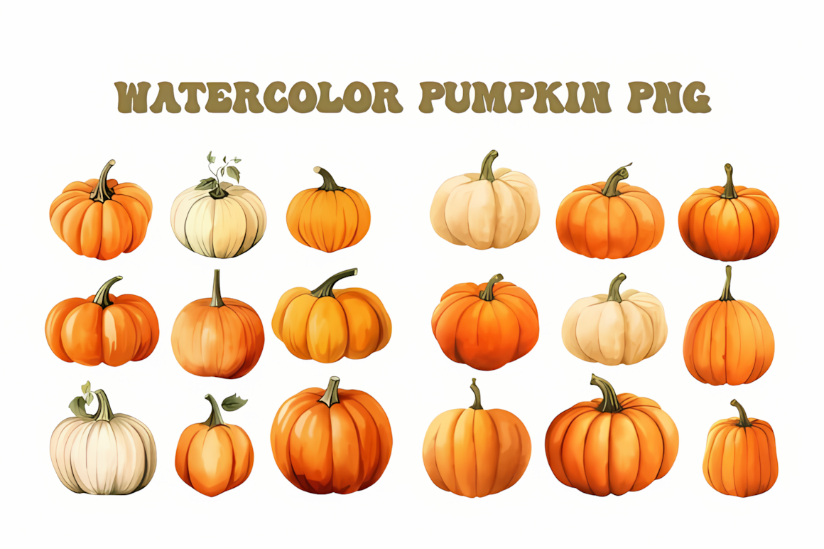 autumn watercolor halloween pumpkin png file for print