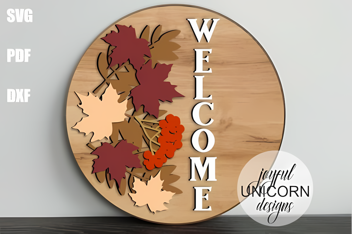 autumn leaves welcome sign laser cut