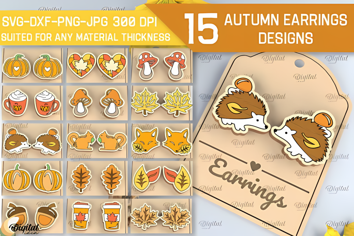 autumn wooden earrings laser cut bundle files
