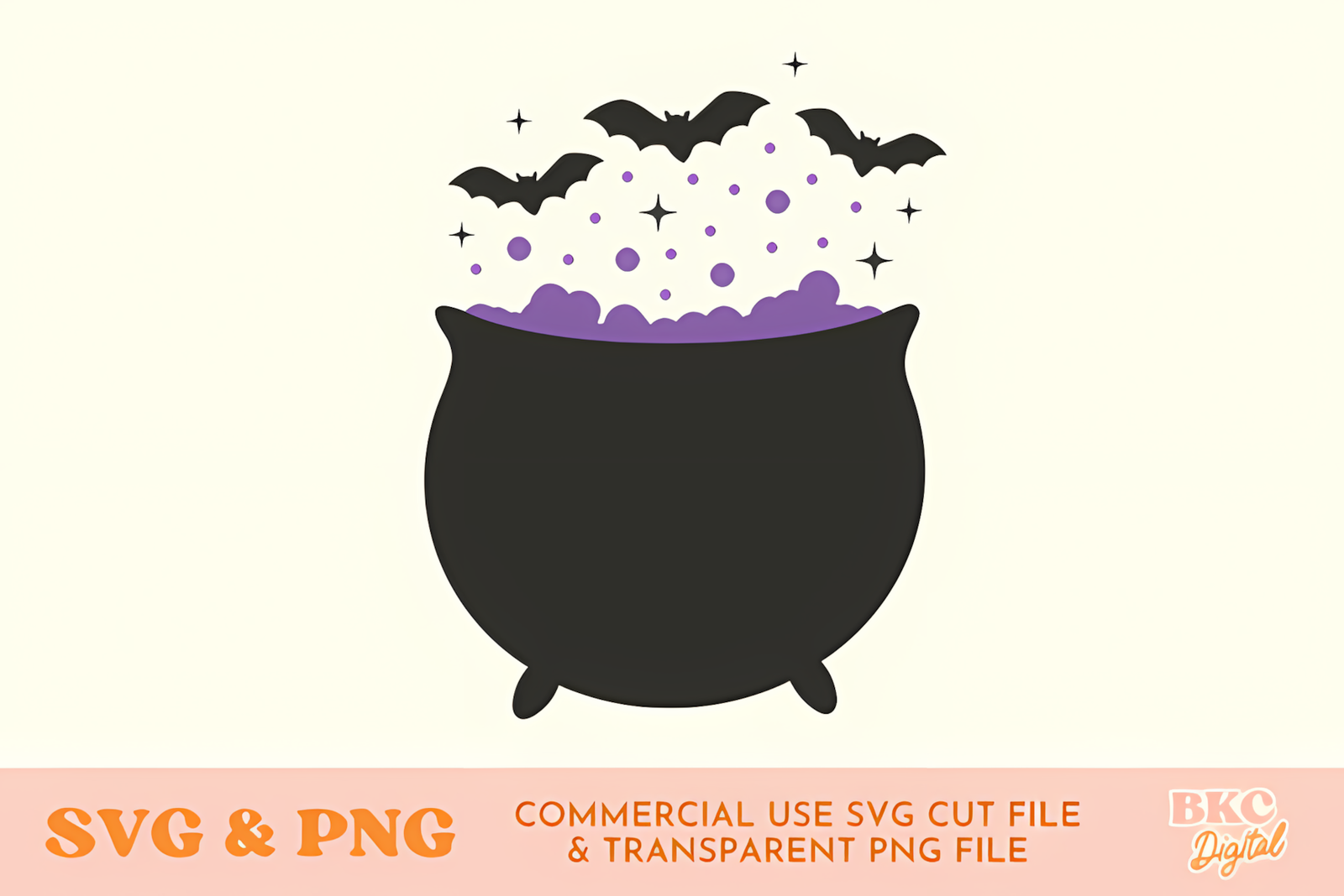 Gothic bat clipart illustration with cauldron and witchy details