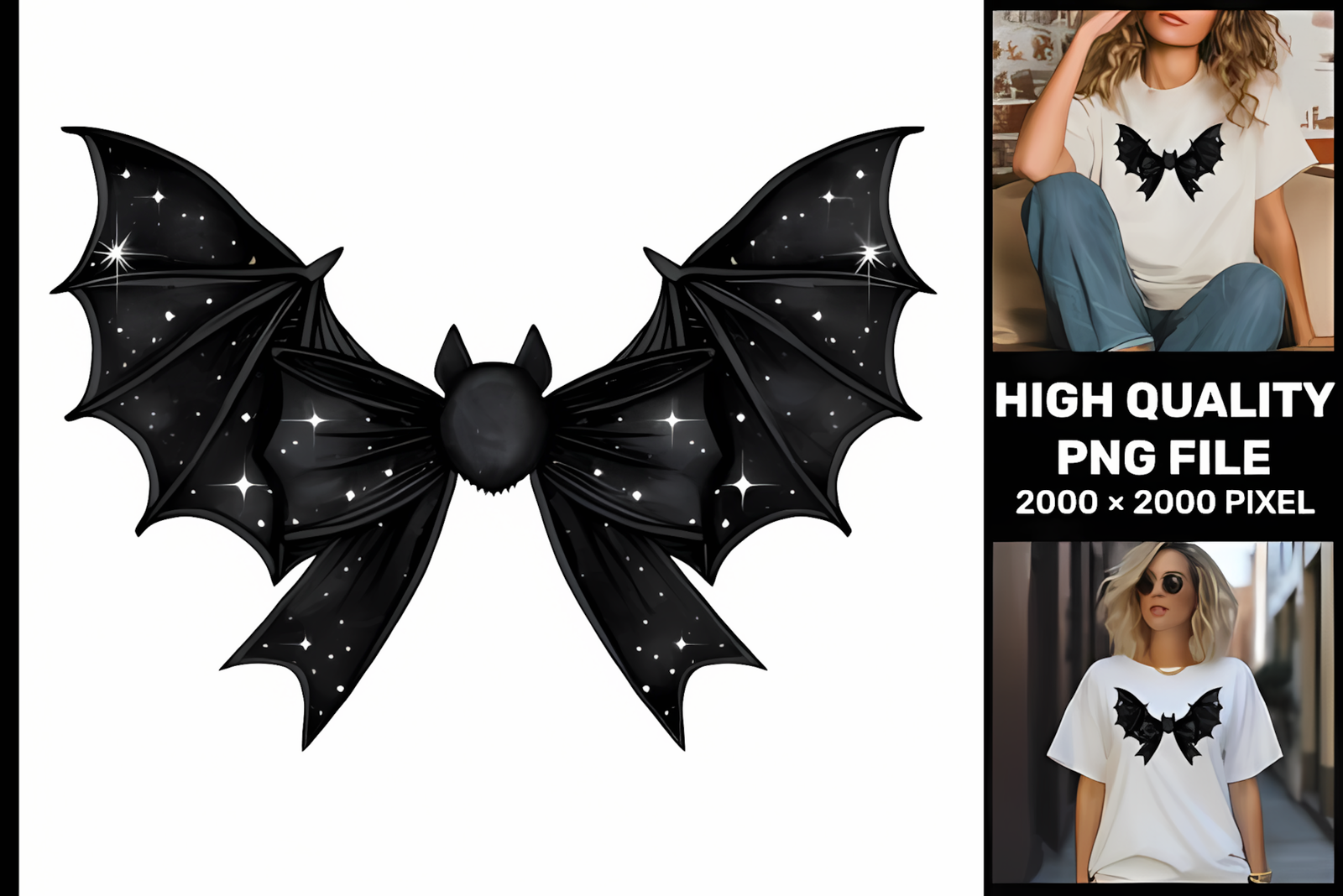 Gothic bat clipart design featuring coquette aesthetic and retro bows