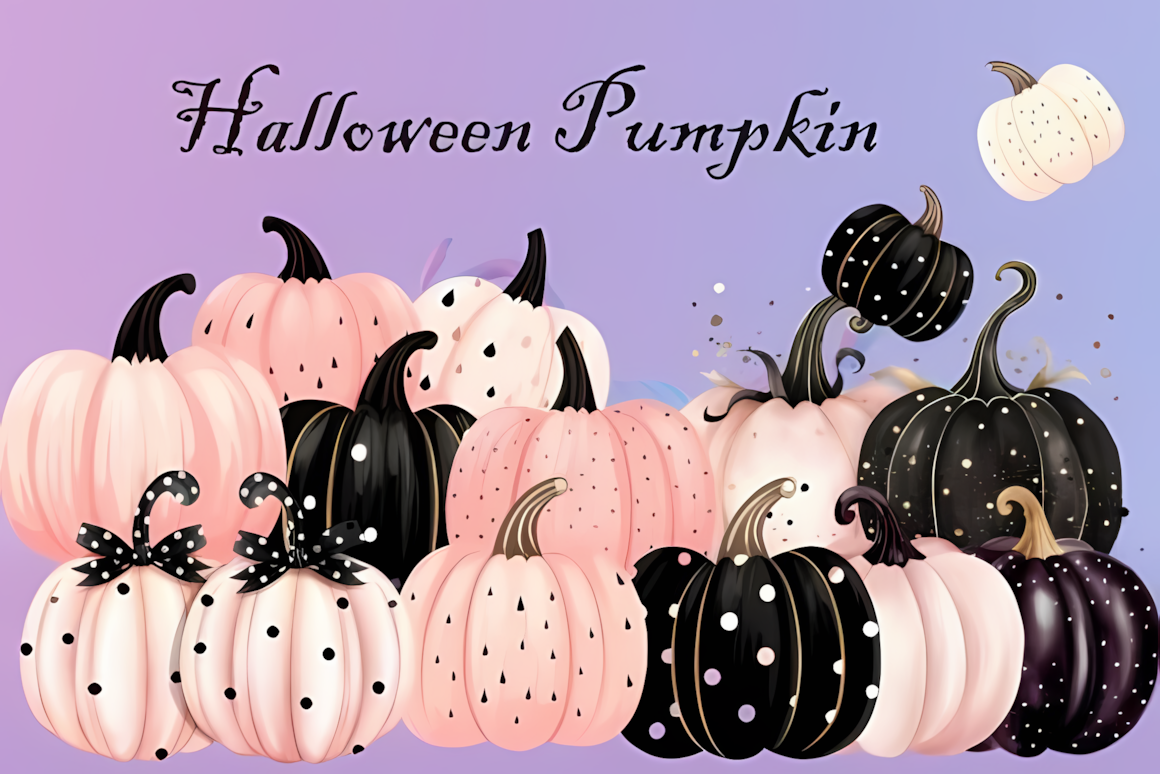 black and pink halloween pumpkin clipart set