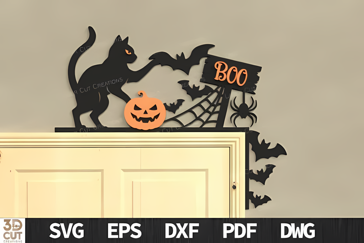 spooky boo cat silhouette door frame sign svg