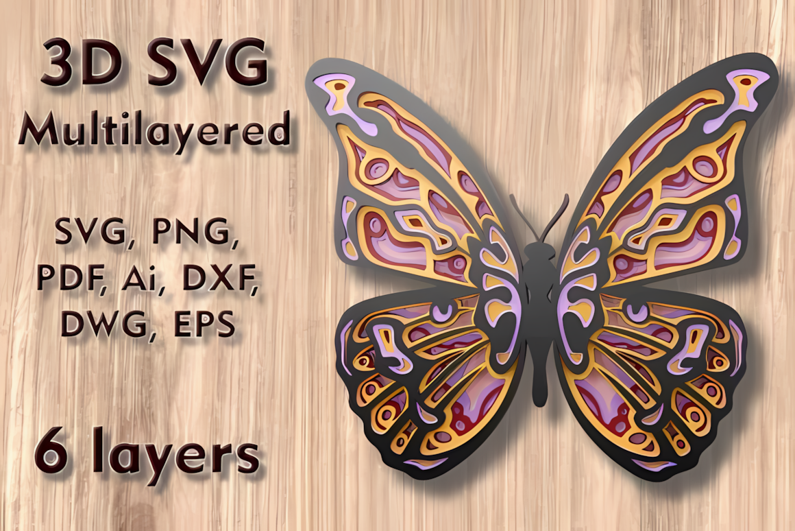 multilayered butterfly wall art dxf