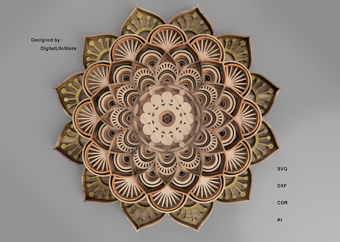 classic vintage mandala 3d wall decor laser cut project