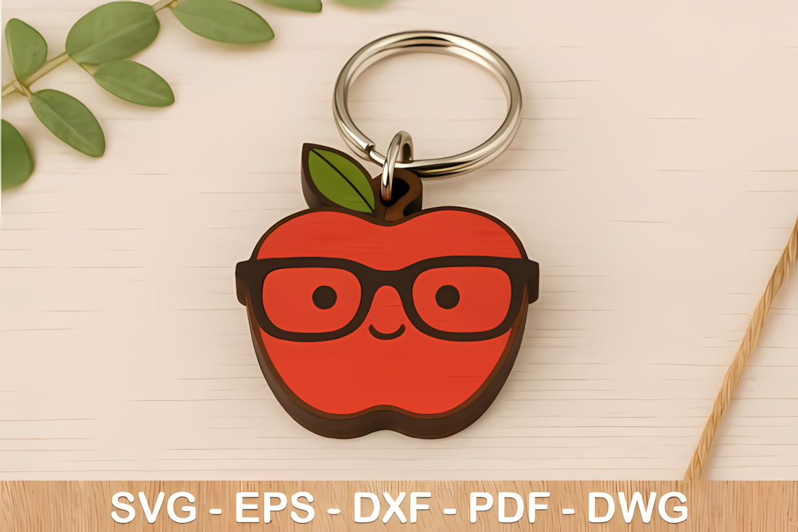 Cute apple shaped teacher keychain laser cut svg design file