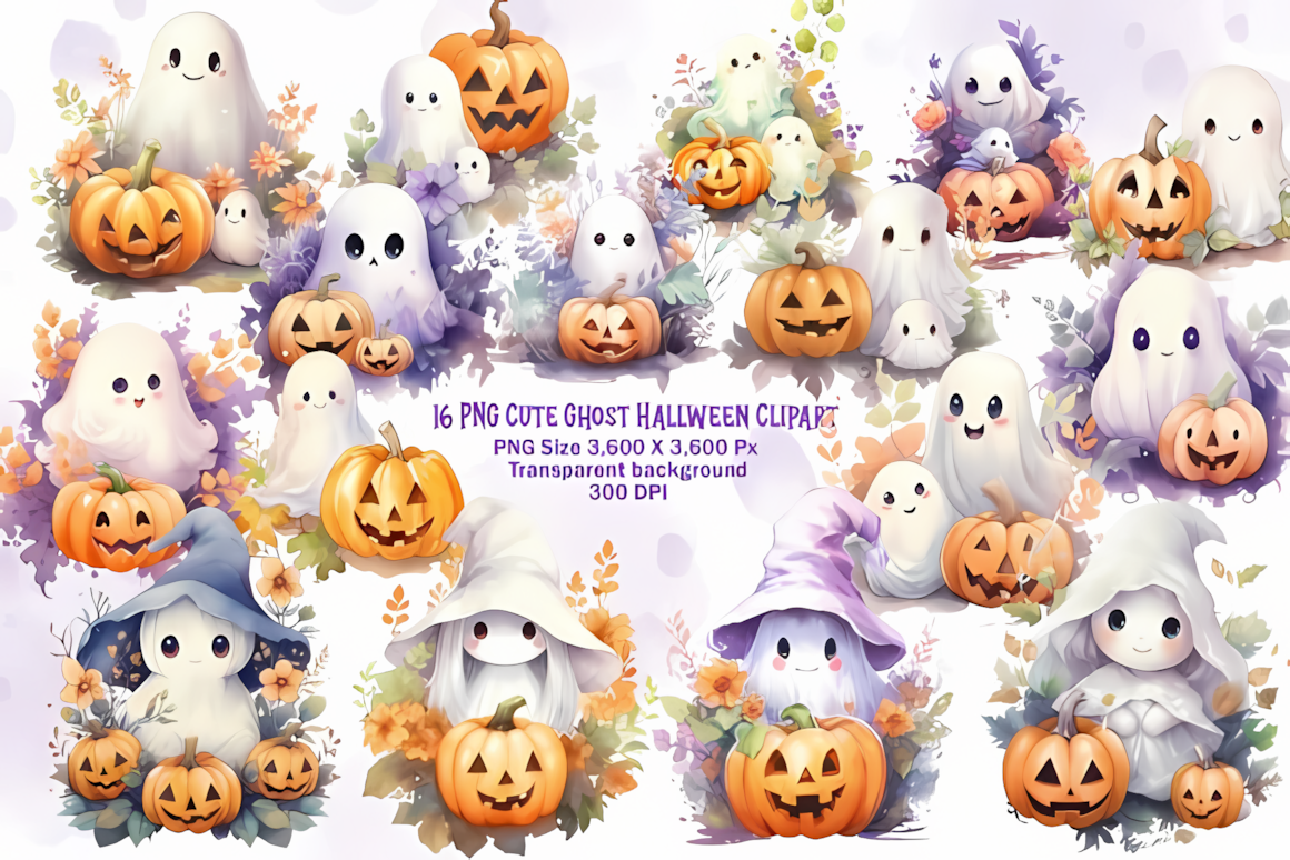 cute halloween pumpkin clipart with ghost sitting on top