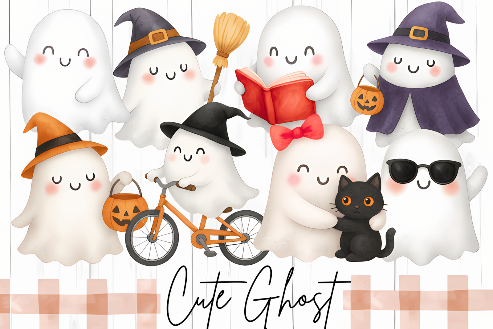 cute ghost watercolor clipart bundle for digital craft projects
