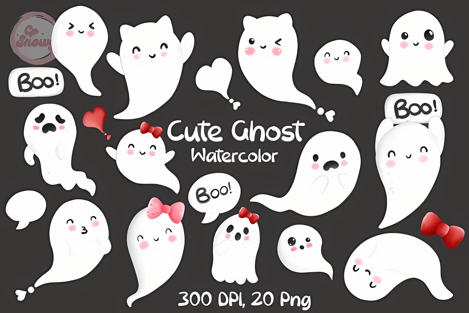 cute watercolor ghost png isolated on transparent background for sublimation