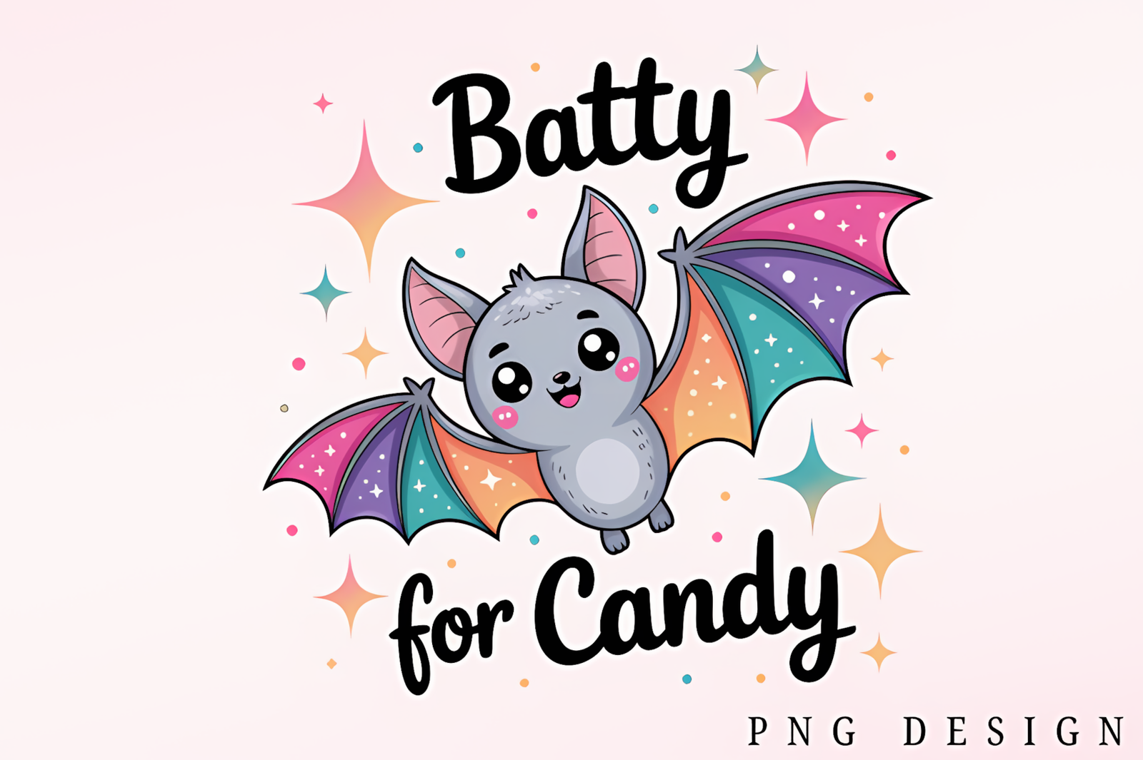 Cute halloween bat png character holding festive halloween candy