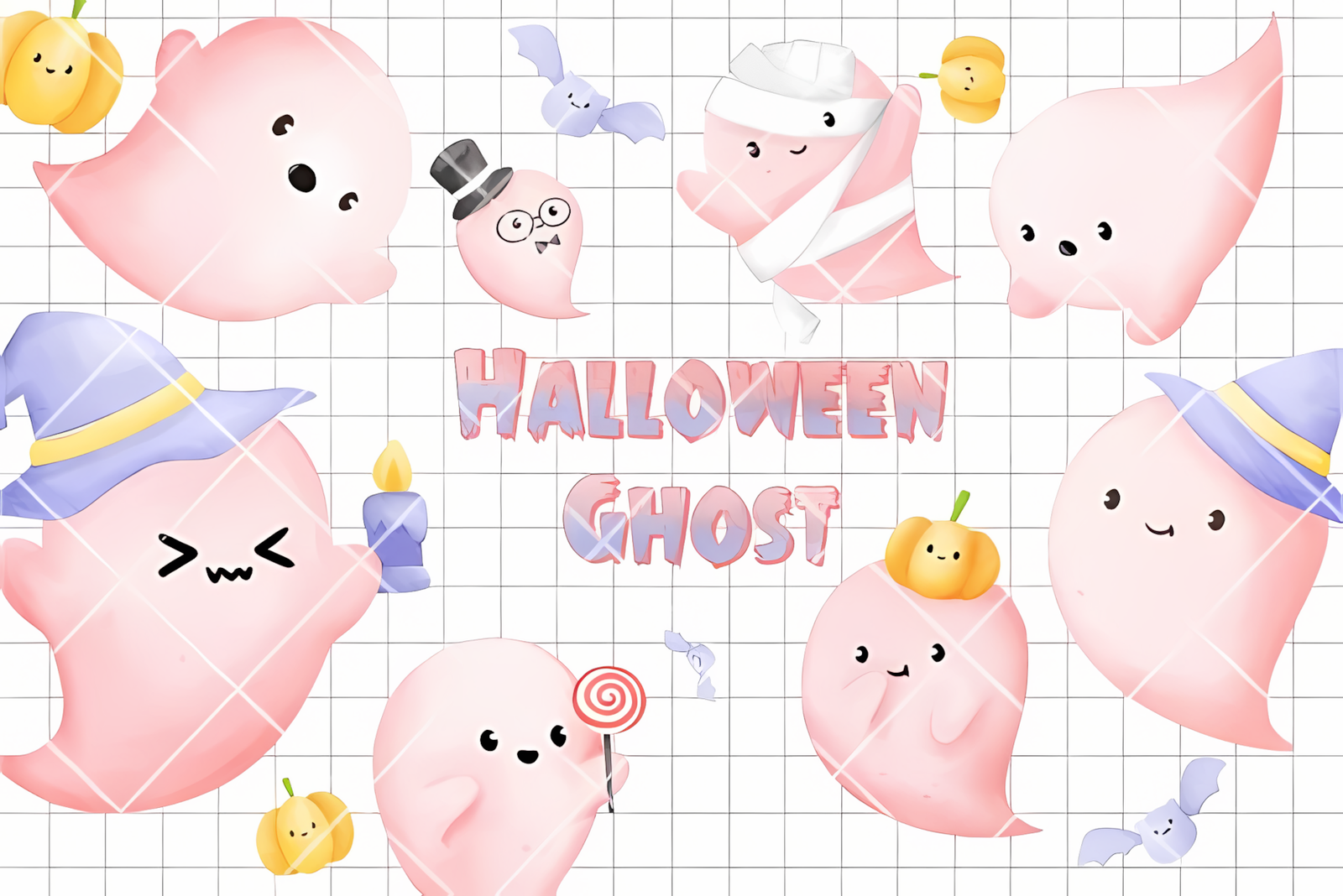 cute halloween ghost watercolor artwork set for seasonal paper crafts