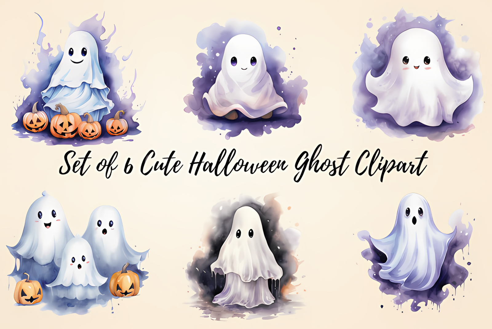 cute halloween ghost watercolor clipart set for halloween sticker designs