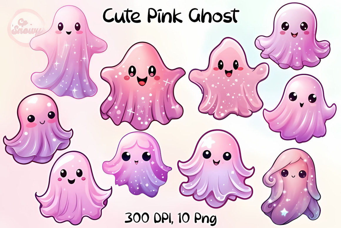 cute retro ghost clipart pink halloween watercolor illustration