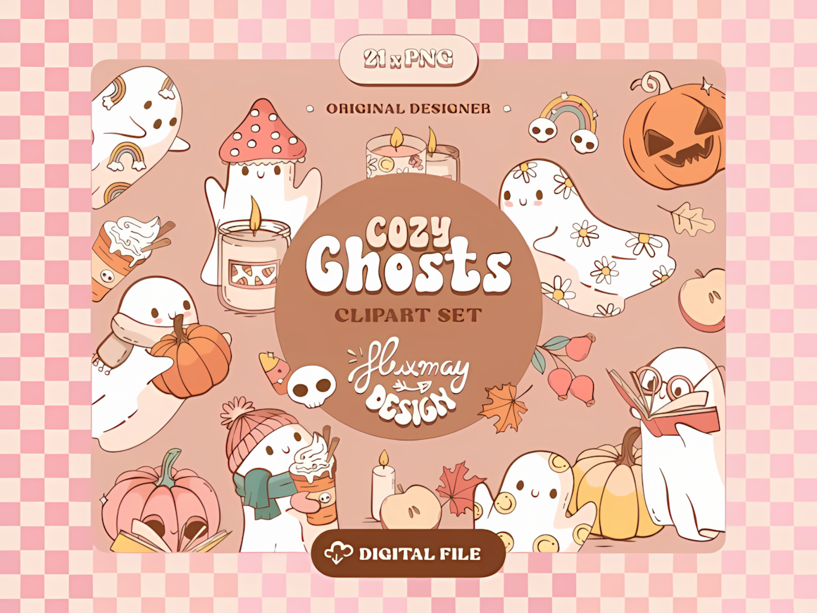 cute retro ghost clipart png sublimation design for halloween mugs