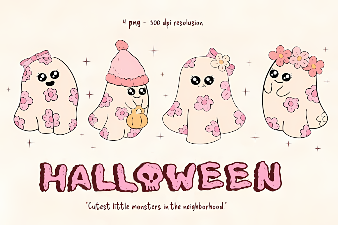 cute spooky ghost png groovy halloween hand drawn clipart