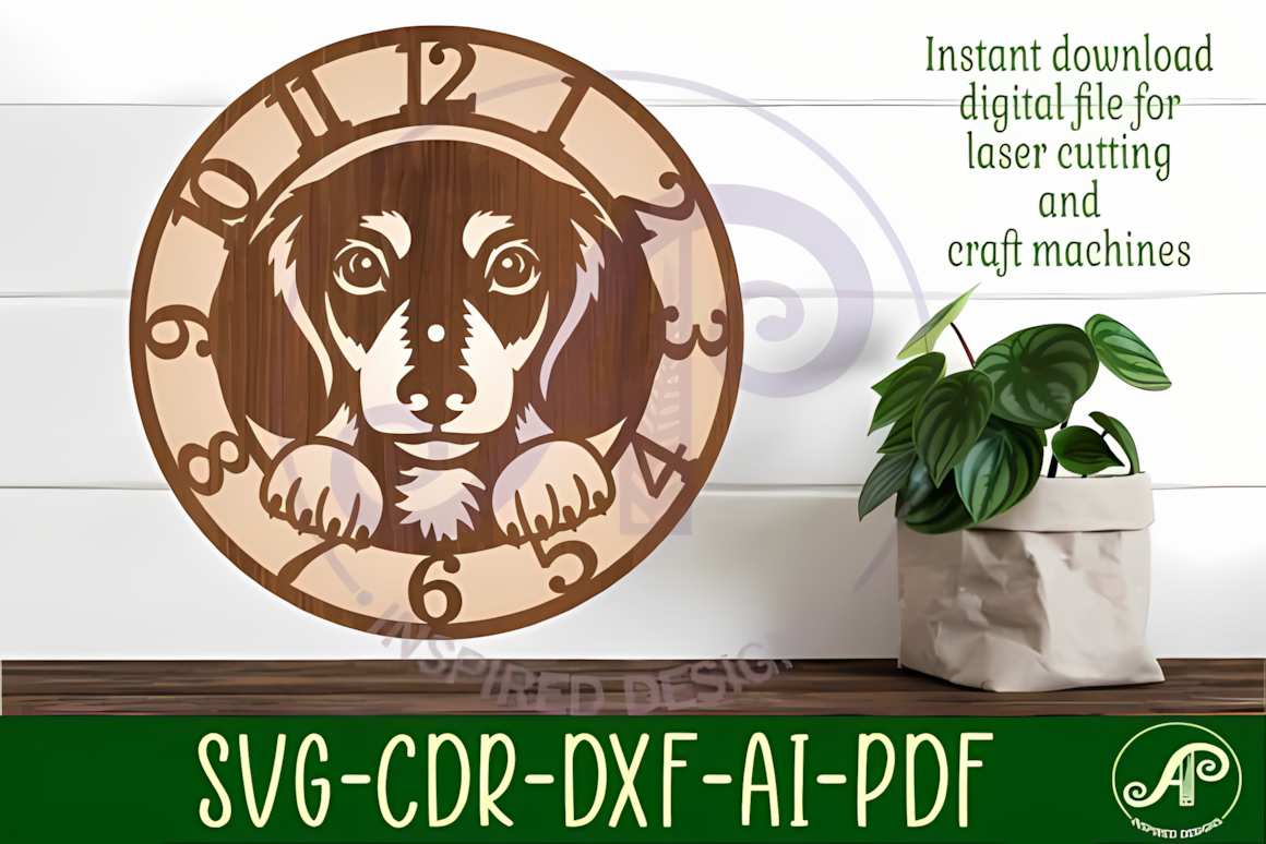 Dachshund dog wall clock laser cut svg template for wooden dog wall decor