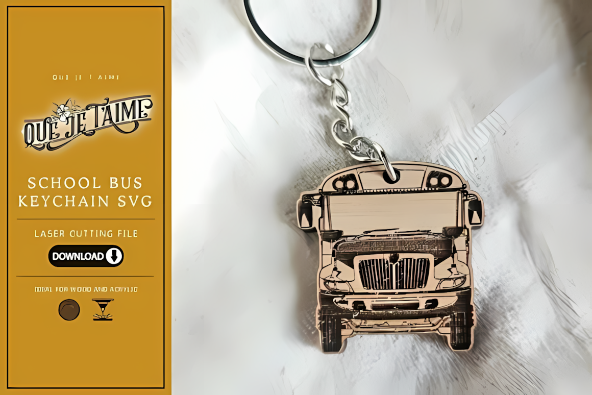 Detailed yellow school bus keychain svg laser cutting design for bus driver gifts