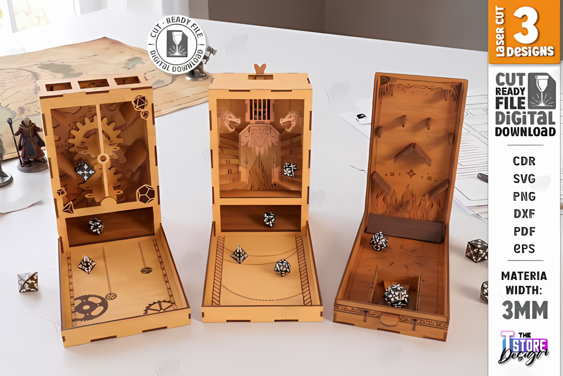 Castle dice catapult laser cut bundle, dragon castle decor dice tower alternative for tabletop RPG
