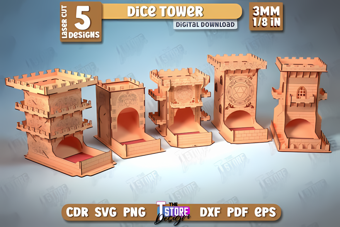 Dice tower laser cut cnc file bundle, dnd geek gift board game dice accessory