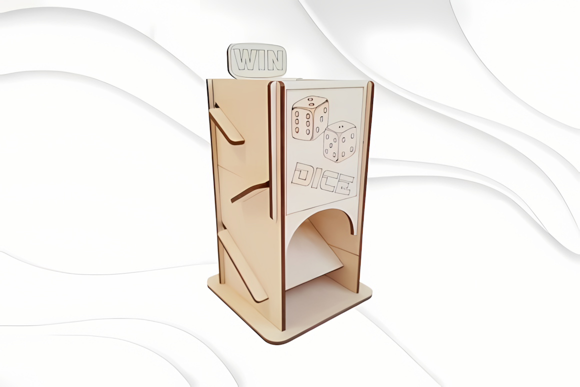 Dice tower laser cut svg dxf design, plywood dice rolling machine template for board games