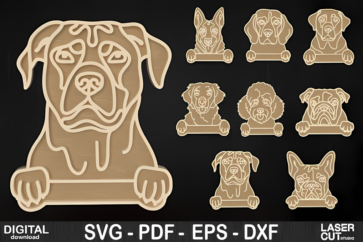 Dog breed outline laser cut svg bundle for wooden wall decor ornaments