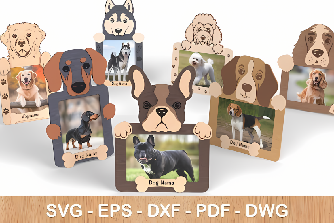 Laser cut dog breed photo frame wall decor svg design for pet lovers