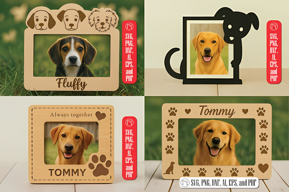 Dog photo frame laser cut svg bundle for personalized pet wall decor