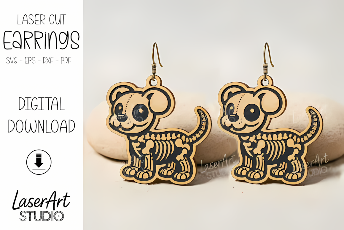 skeleton earrings laser engraving
