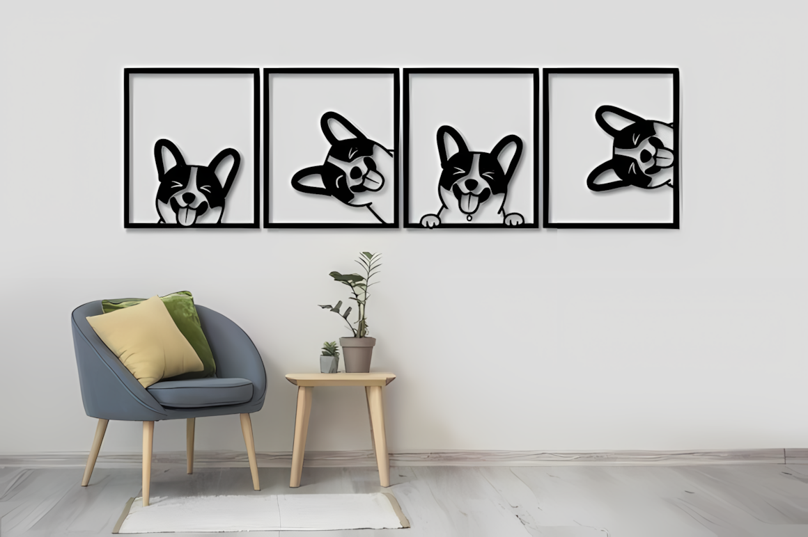 Cute dog wall decor laser cut design svg png file for home decor