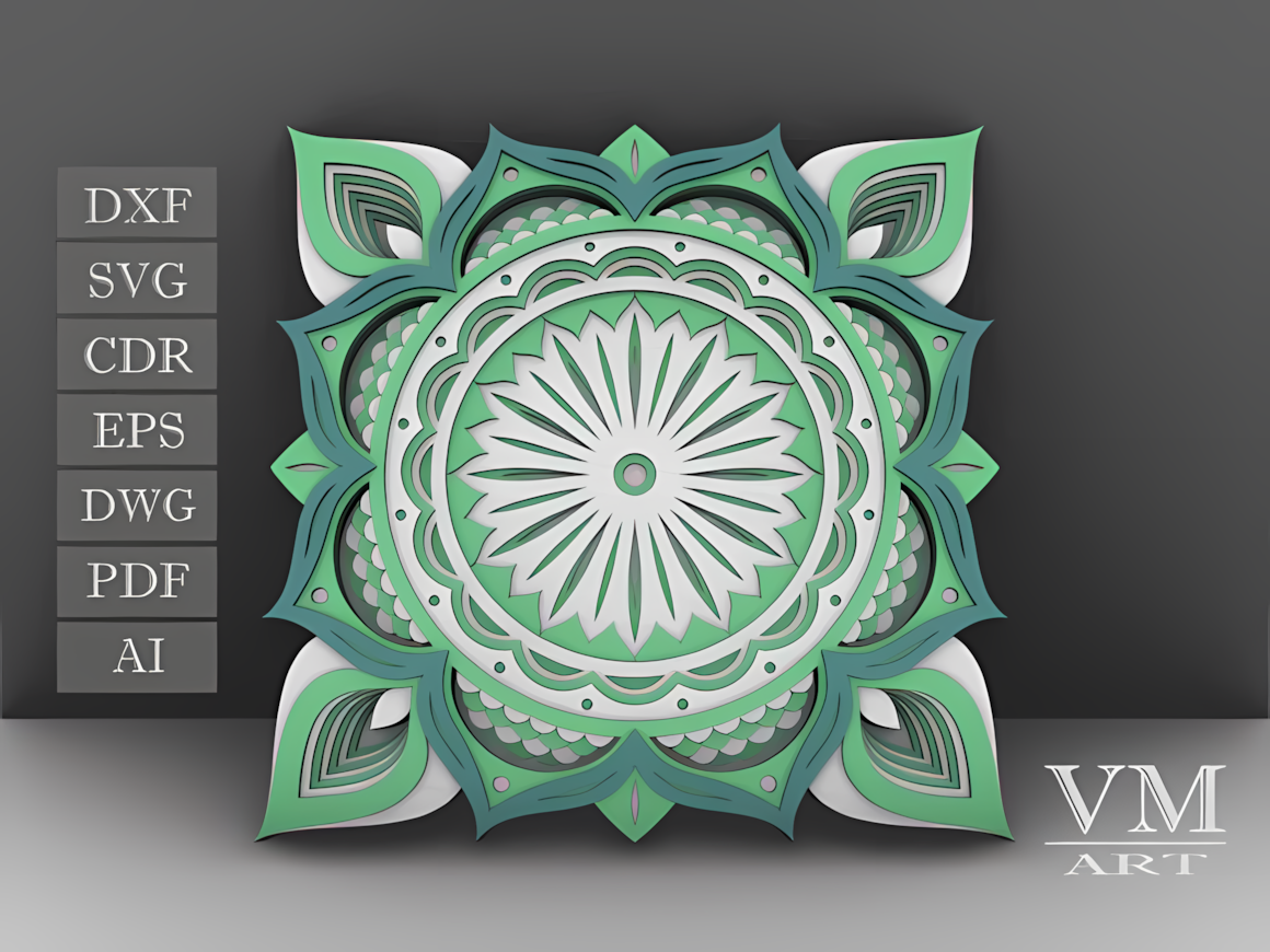 emerald flower mandala 3d layered wall decor laser design