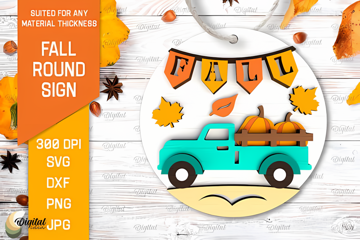 autumn round sign laser cut template