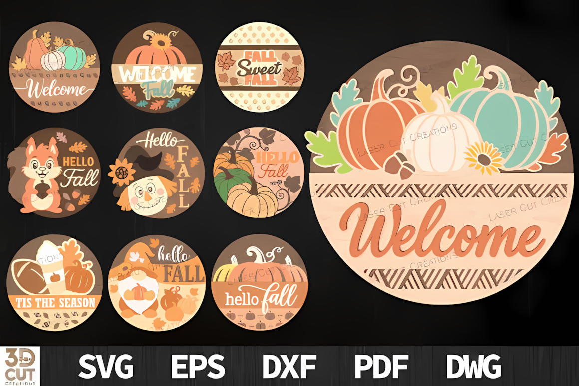 fall round door hanger laser cut