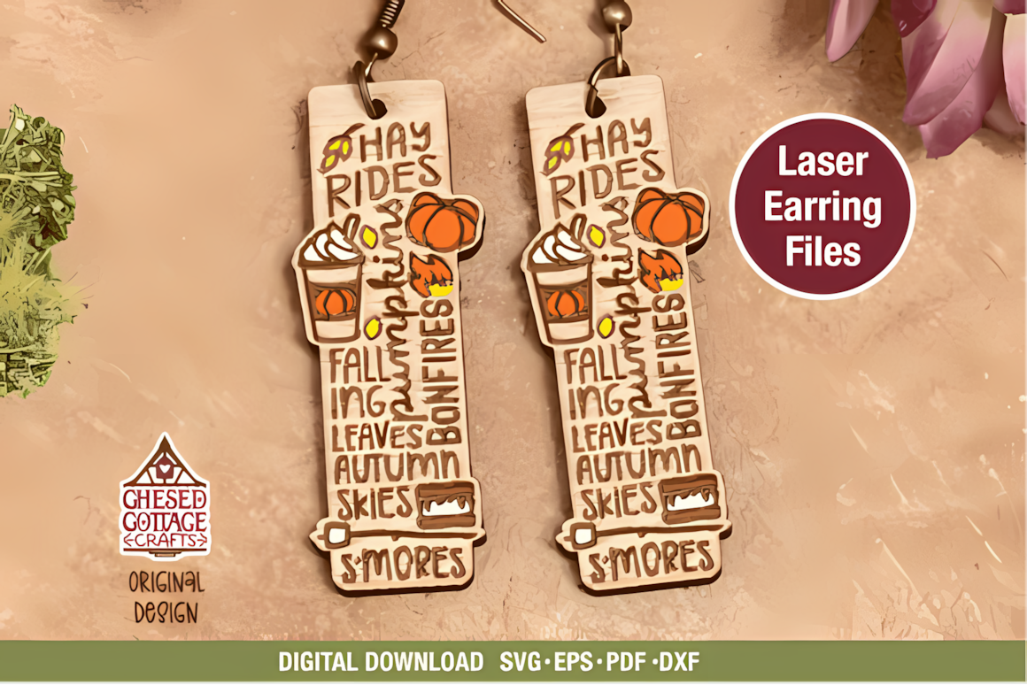 fall words hoop earring laser cut file
