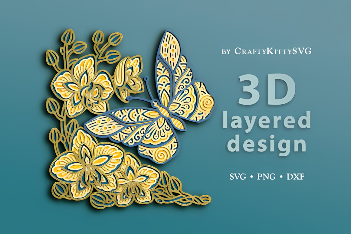 layered 3d wildflower butterfly svg