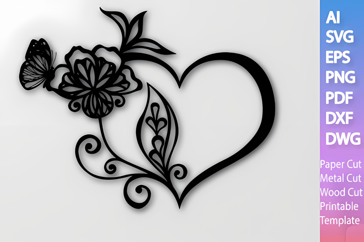 heart shaped butterfly wall art svg