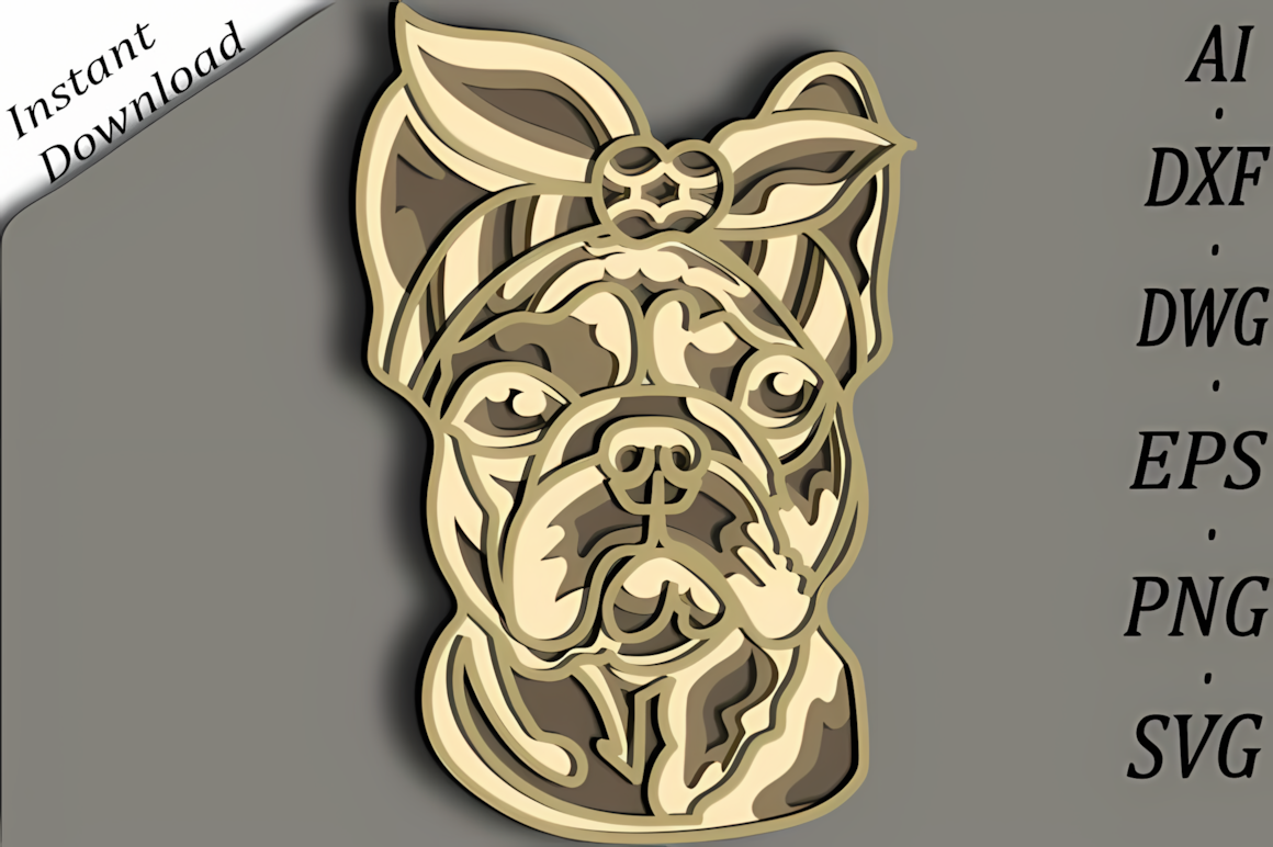 French Bulldog multilayer svg laser cut wall art design, 6 layers