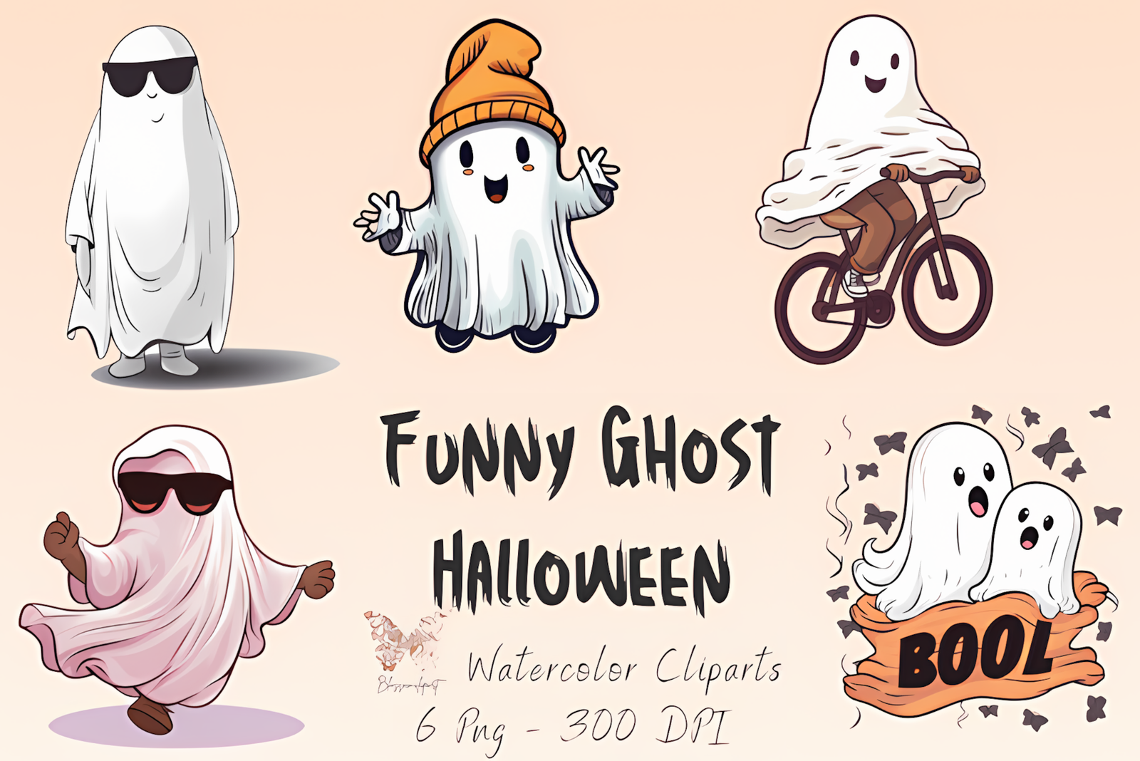 funny ghost halloween clipart illustration with playful expressions