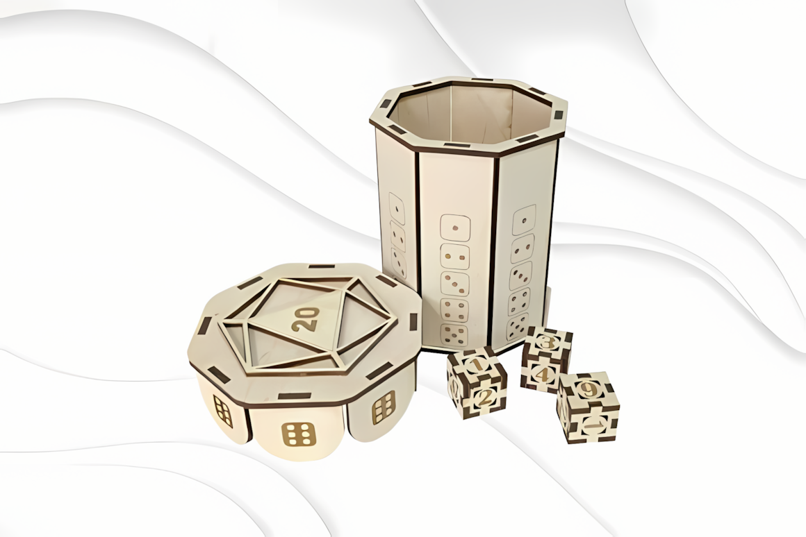Dice in box laser cut svg dxf design, wooden board game dice set template