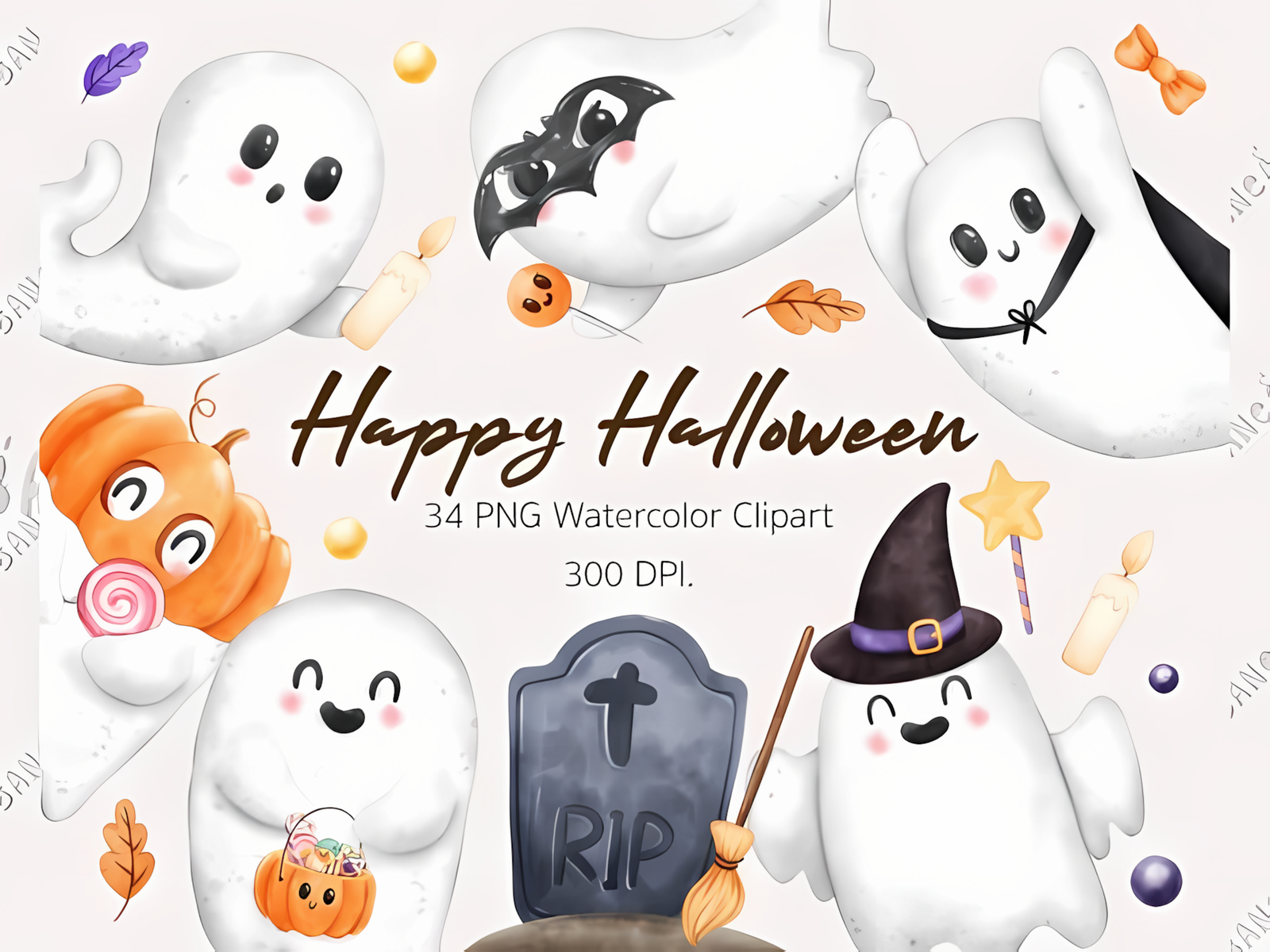 ghost halloween clipart watercolor png cutout with transparent background