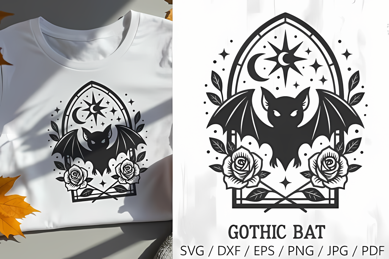 Gothic bat clipart occult artwork with mysterious floral elements