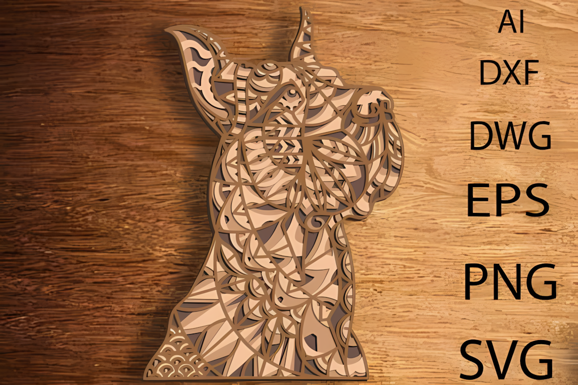 Great Dane dog zentangle multilayer laser cut svg wall art design