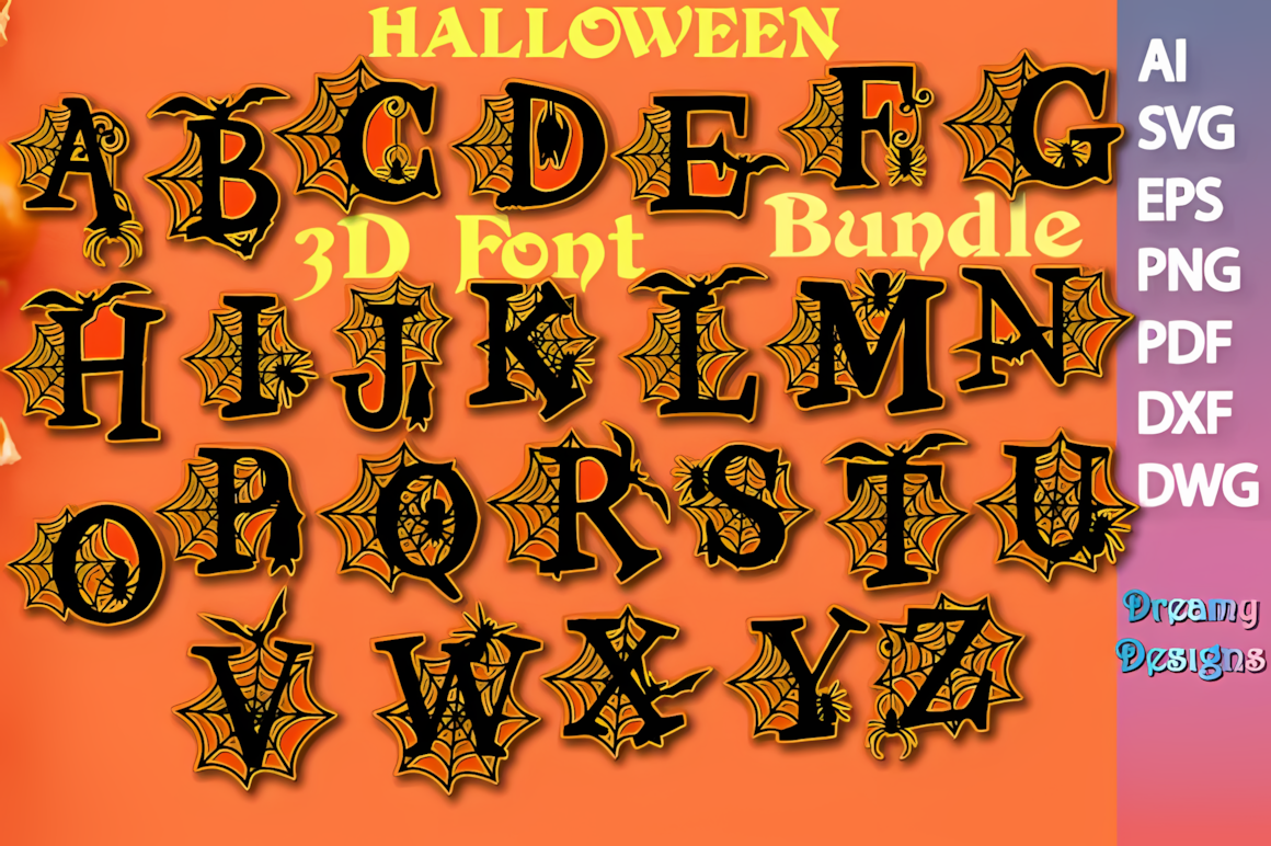 halloween 3d font laser cut bundle