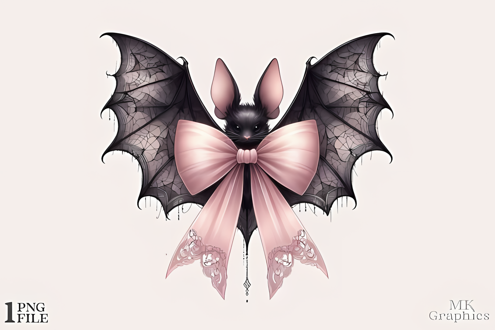 Cute halloween bat png vector with a stylish bow detail