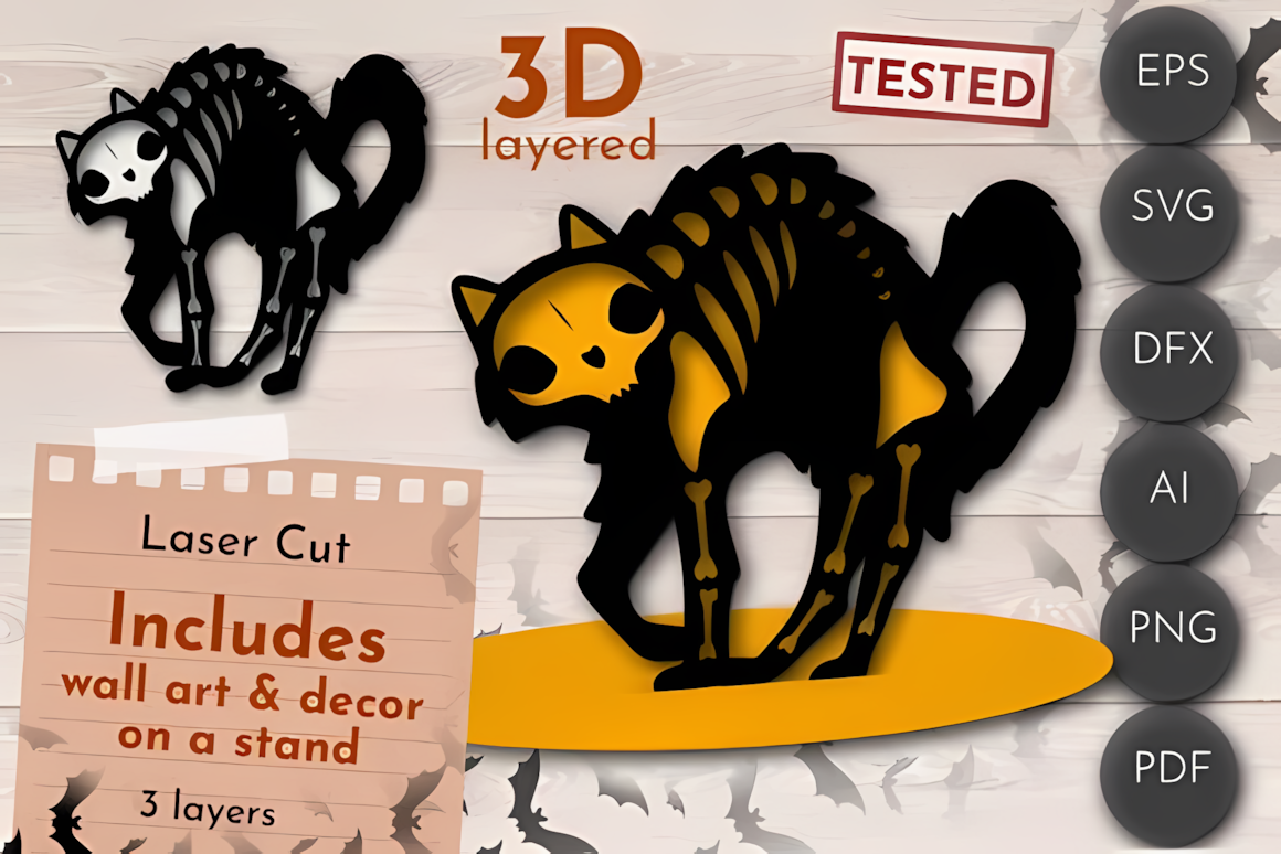 halloween cat skull laser cut design