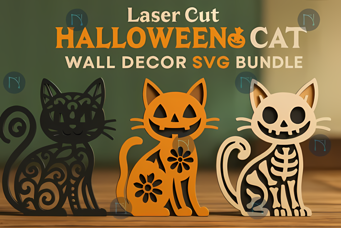 cat wall decor halloween laser cut