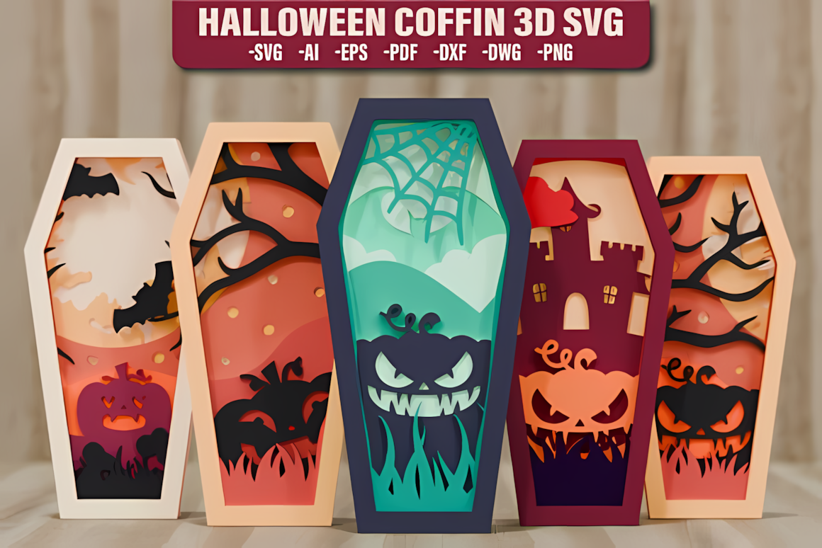 3d layered coffin halloween laser cut
