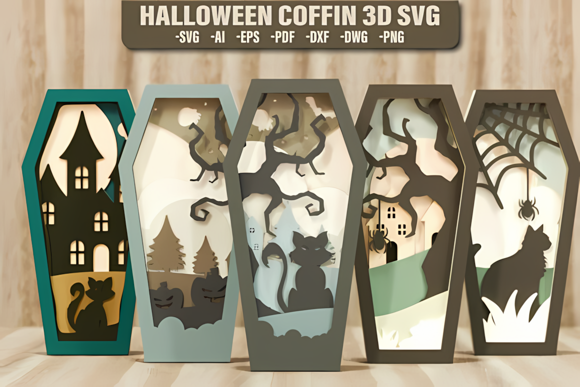 halloween 3d coffin layered laser cut