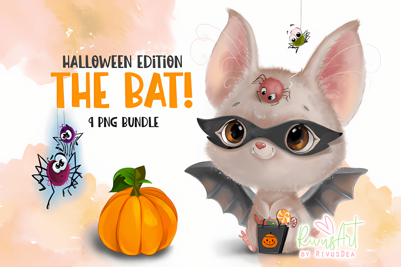 Cute halloween bat png graphic with fluffy cartoon bat character