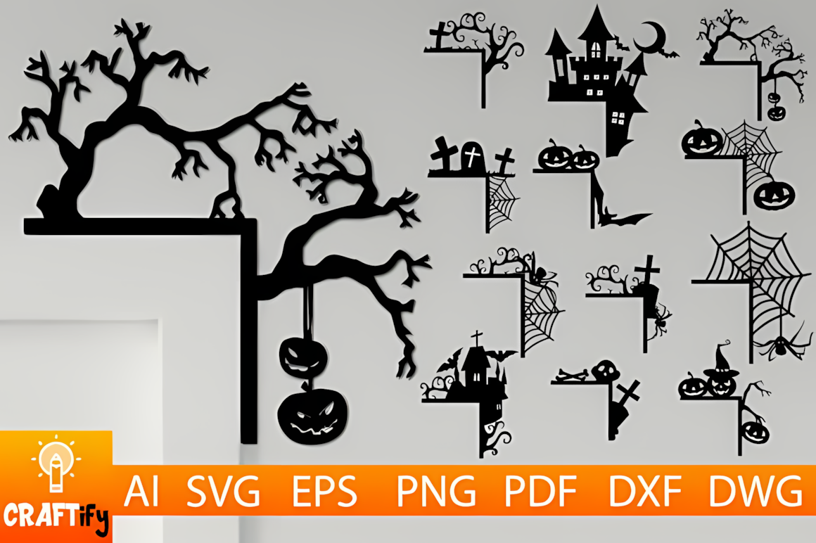 digital download halloween door frame corner svg